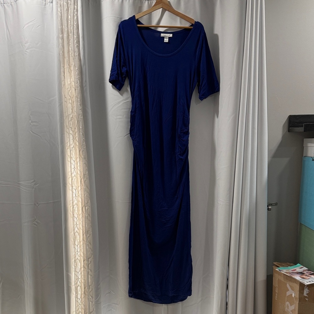 Motherhood Maternity Maxi Elegant Blue Short Sleeve Dress Large